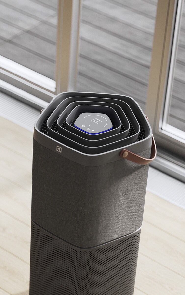 Luftrenare placerad i vardagsrummet